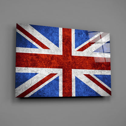 Chalky Crimson And Royal Blue Union Jack Glass Wall Art