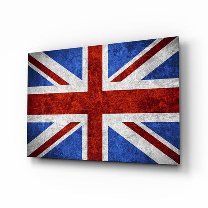 Chalky Crimson And Royal Blue Union Jack Glass Wall Art