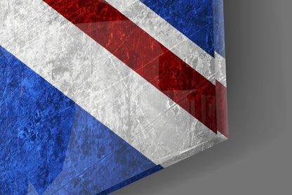 Chalky Crimson And Royal Blue Union Jack Glass Wall Art