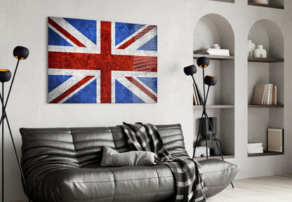 Chalky Crimson And Royal Blue Union Jack Glass Wall Art