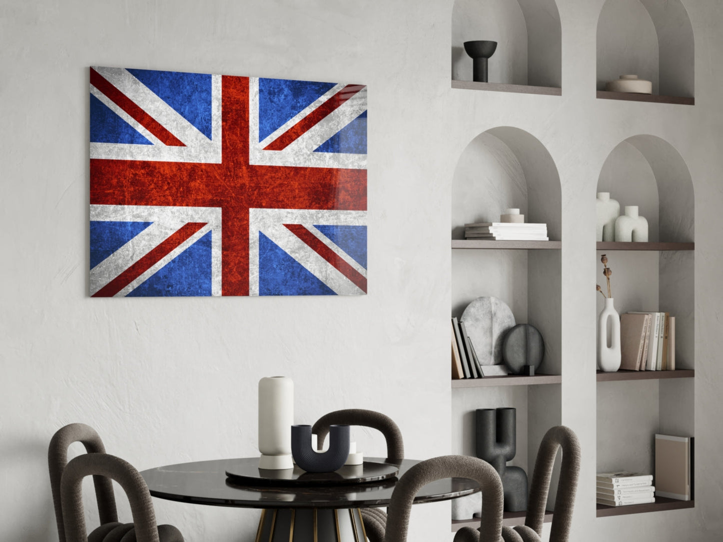 Chalky Crimson And Royal Blue Union Jack Glass Wall Art