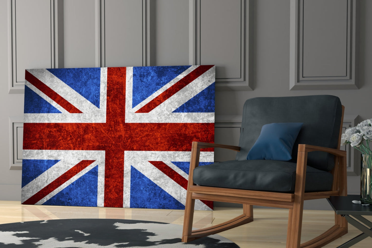 Chalky Crimson And Royal Blue Union Jack Glass Wall Art