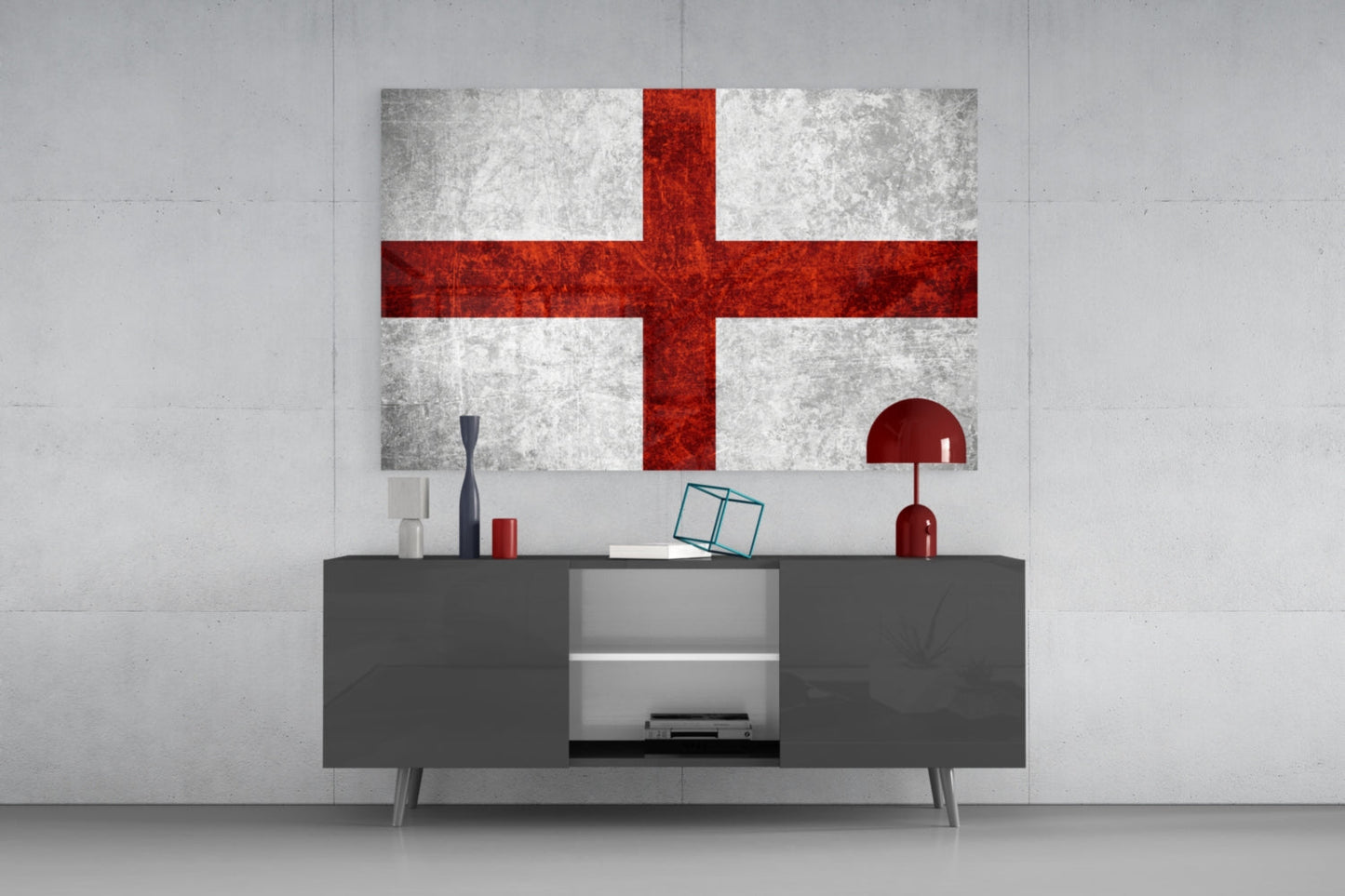 Stone White Crimson England Cross Flag Glass Wall Art