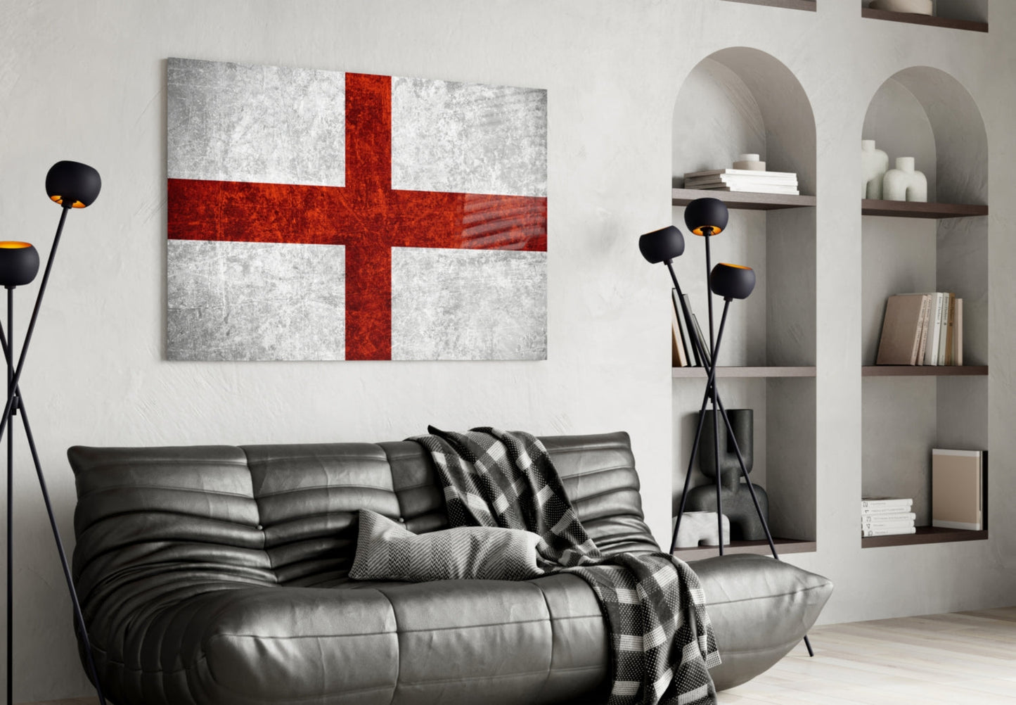 Stone White Crimson England Cross Flag Glass Wall Art