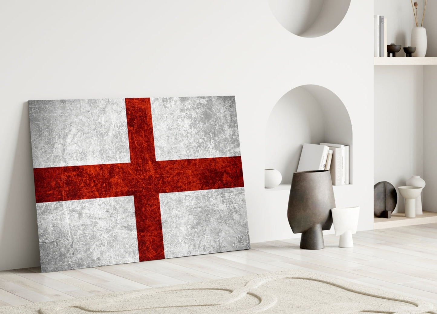 Stone White Crimson England Cross Flag Glass Wall Art