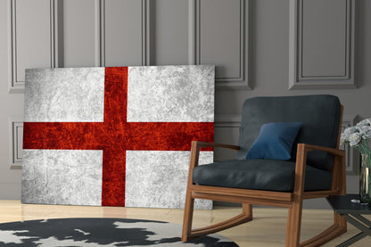 Stone White Crimson England Cross Flag Glass Wall Art
