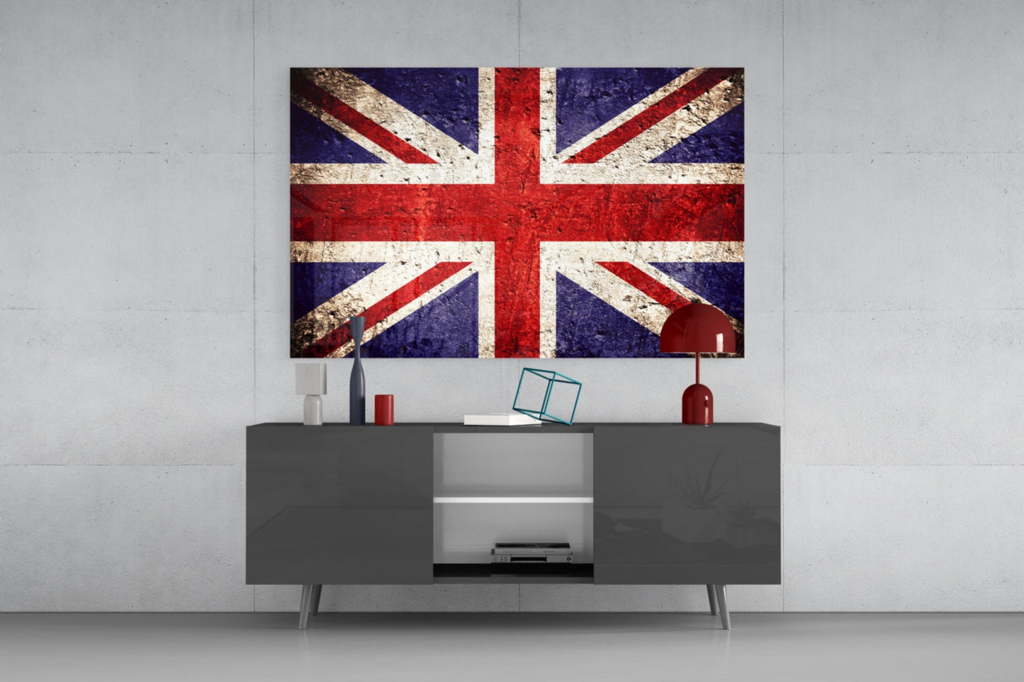 Rustic Faded Stone Wall Union Jack Glass Wall Art
