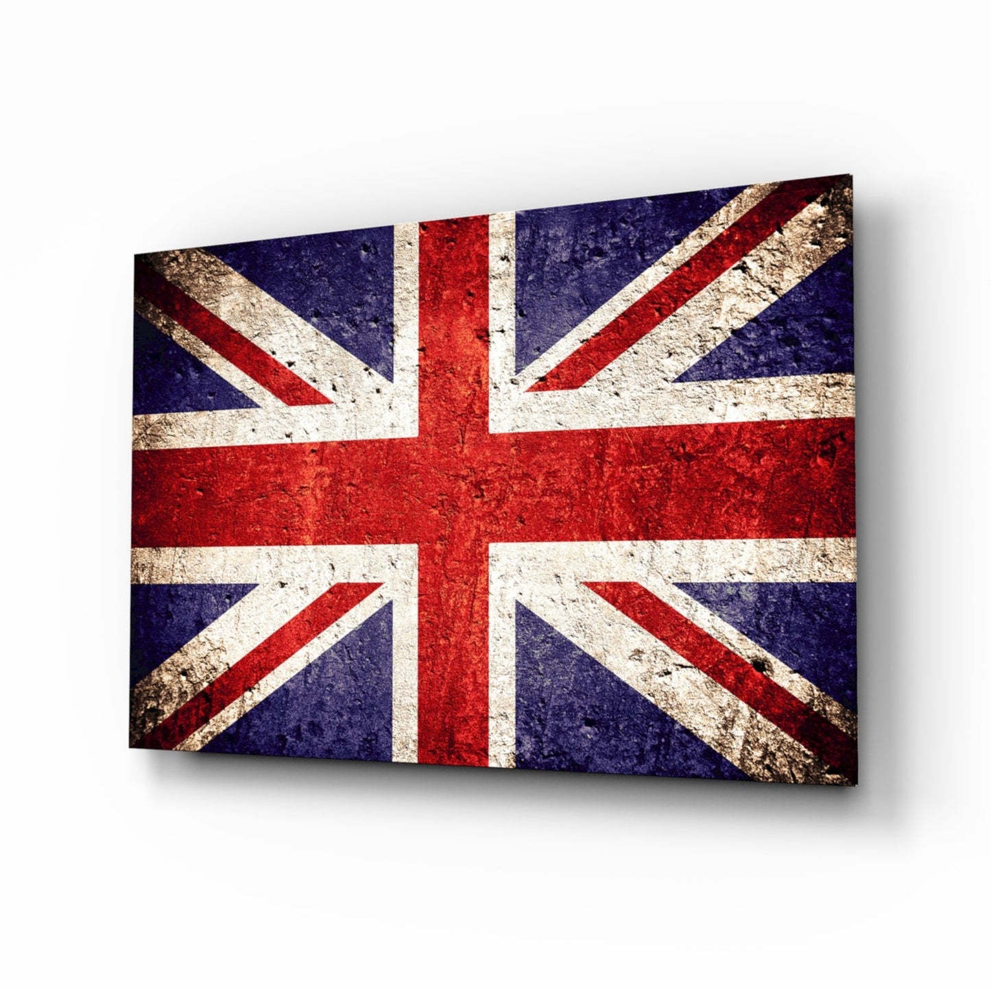 Rustic Faded Stone Wall Union Jack Glass Wall Art
