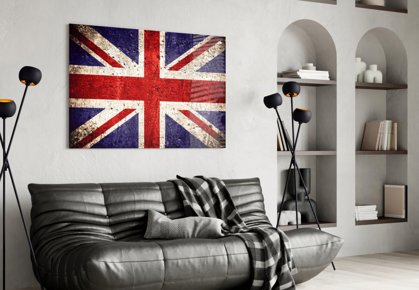 Rustic Faded Stone Wall Union Jack Glass Wall Art