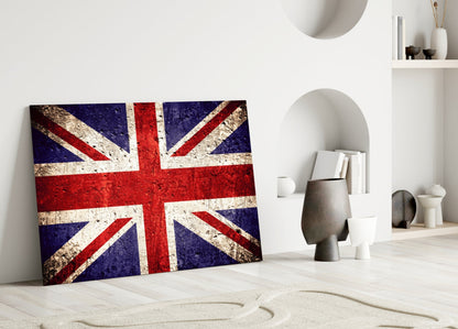 Rustic Faded Stone Wall Union Jack Glass Wall Art