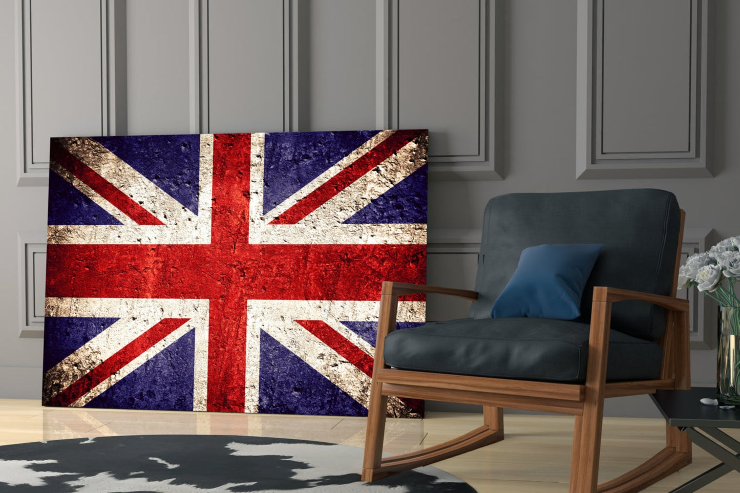 Rustic Faded Stone Wall Union Jack Glass Wall Art