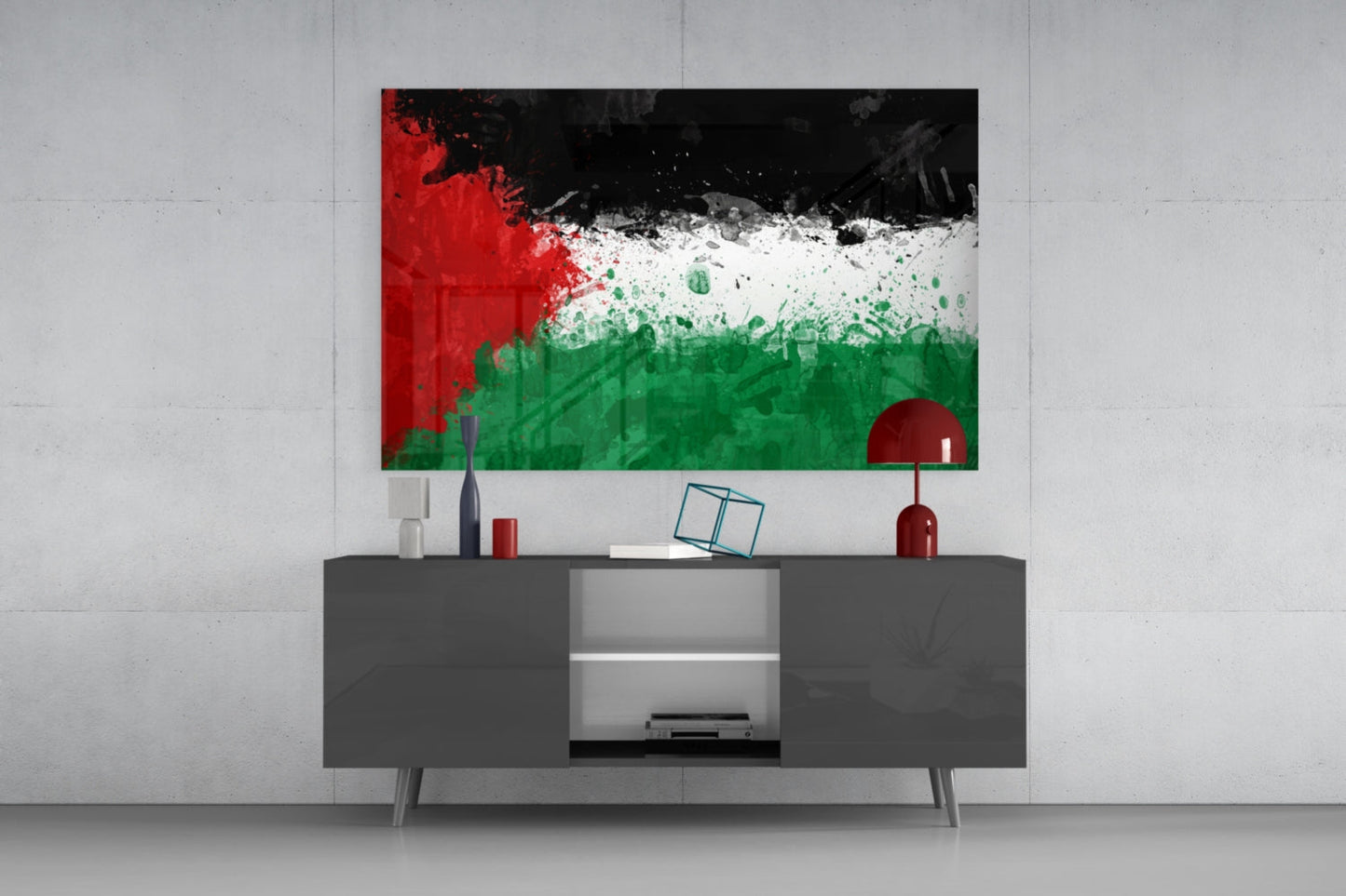 Watercolor Splatter Palestine Flag Glass Wall Art