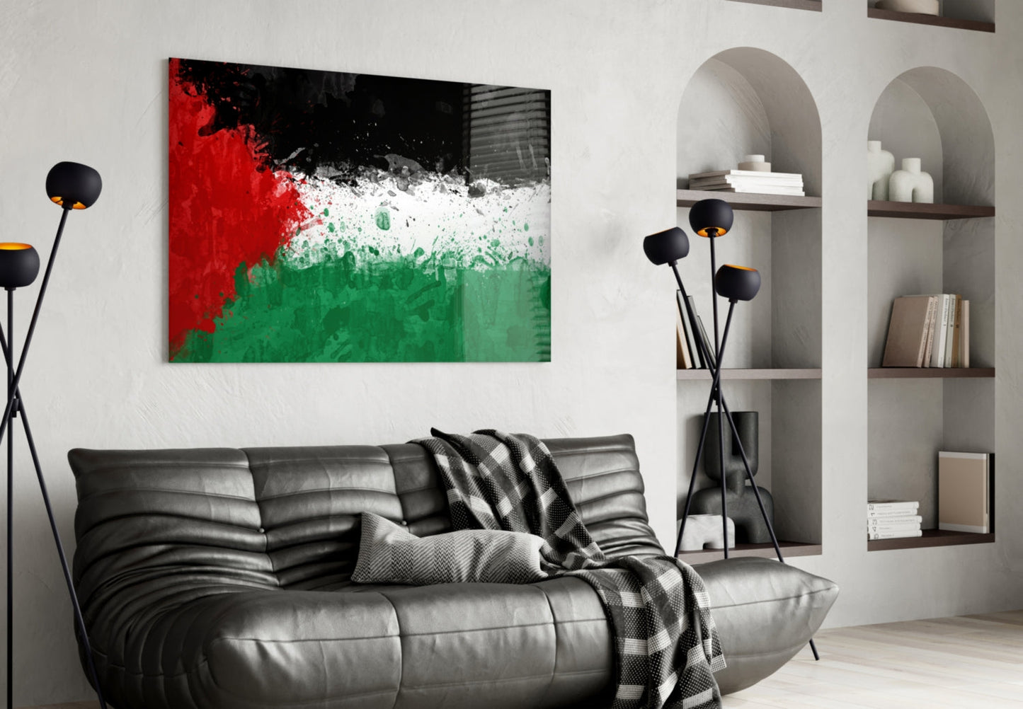Watercolor Splatter Palestine Flag Glass Wall Art