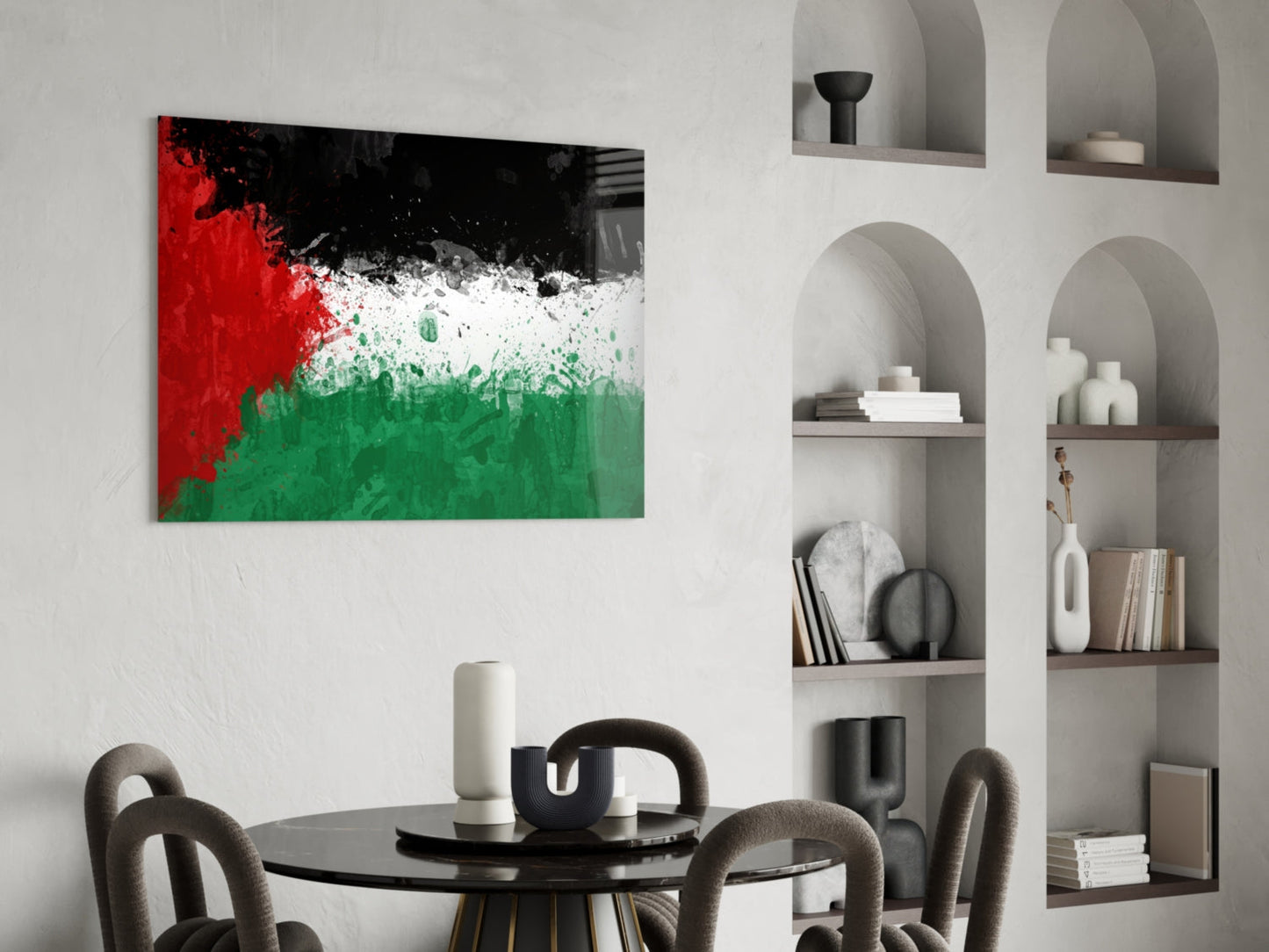 Watercolor Splatter Palestine Flag Glass Wall Art