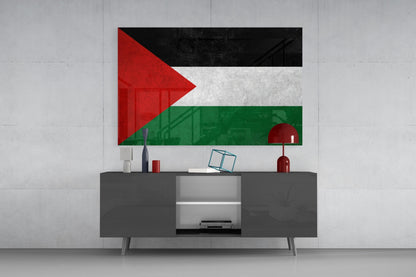 Matte Stone Texture Palestine Flag Glass Wall Art