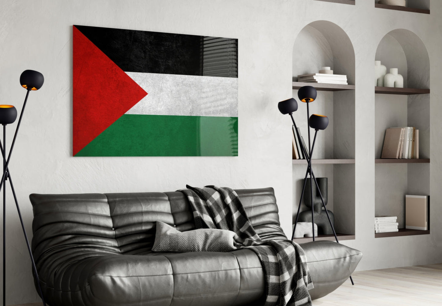 Matte Stone Texture Palestine Flag Glass Wall Art