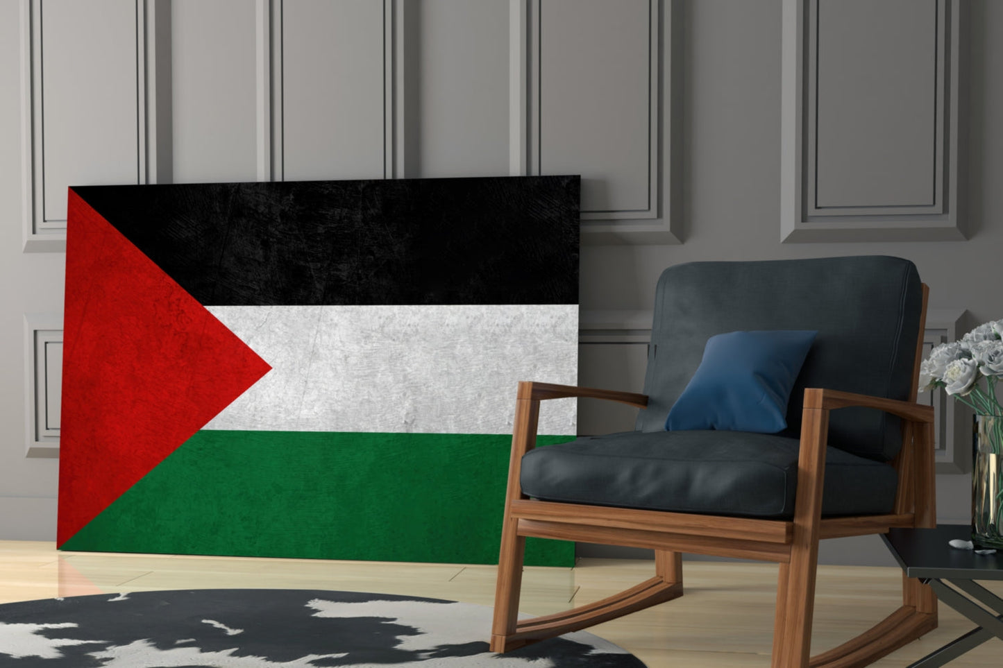 Matte Stone Texture Palestine Flag Glass Wall Art