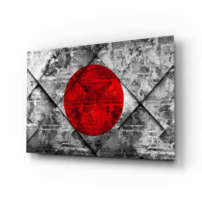 Diamond Concrete Red Sun Japan Flag Glass Wall Art
