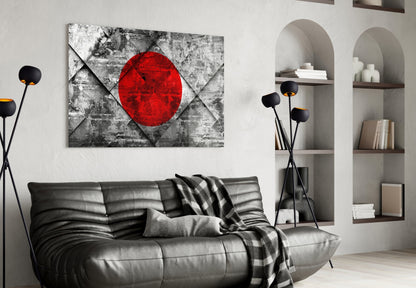 Diamond Concrete Red Sun Japan Flag Glass Wall Art