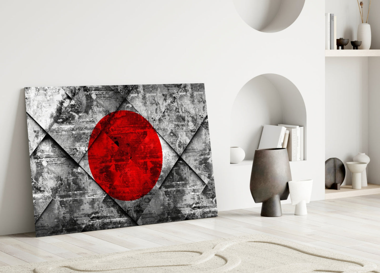 Diamond Concrete Red Sun Japan Flag Glass Wall Art