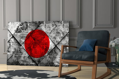 Diamond Concrete Red Sun Japan Flag Glass Wall Art