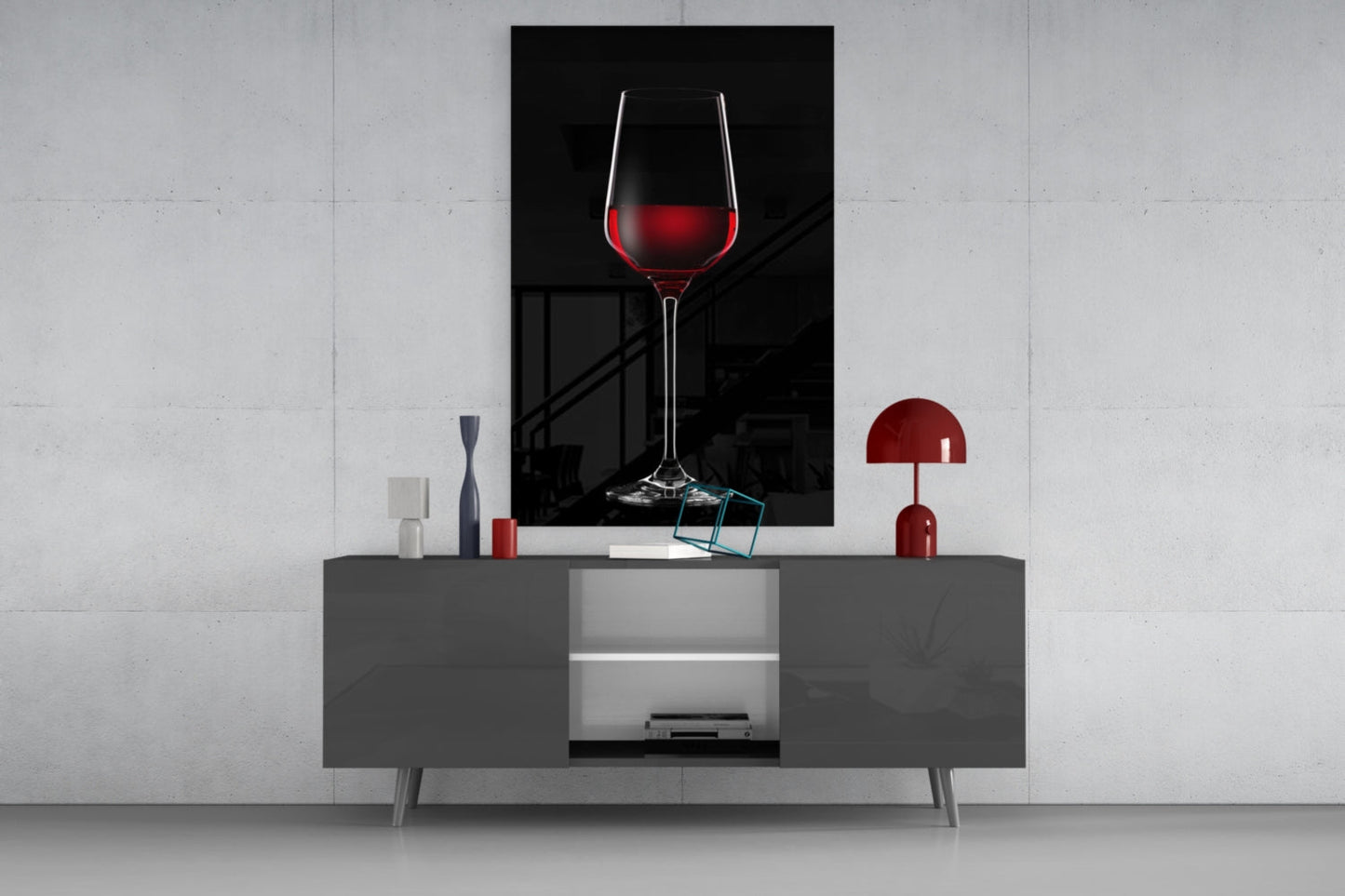 Tall Red Wine Glass Silhouette Glass Wall Art
