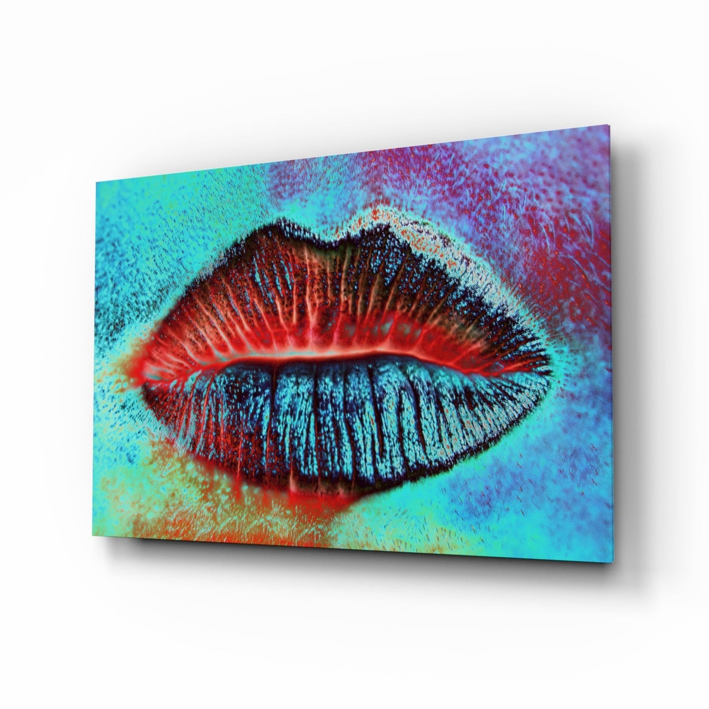 Turquoise Red Kiss Lips Glass Wall Art
