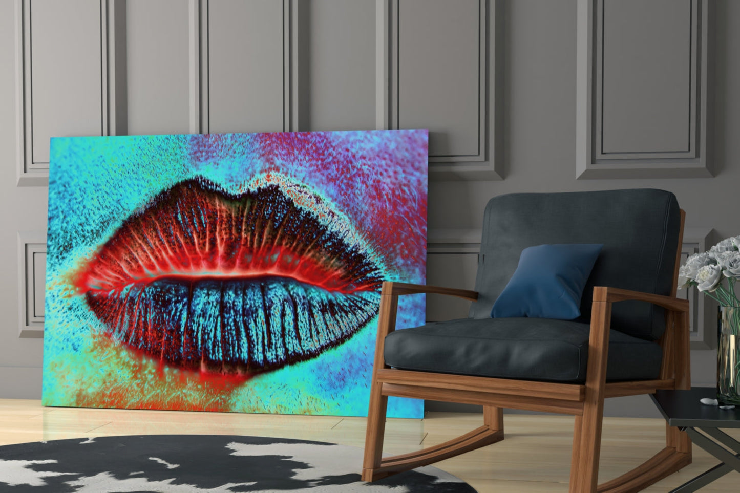 Turquoise Red Kiss Lips Glass Wall Art