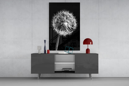 Wispy Dandelion Seed Head Glass Wall Art