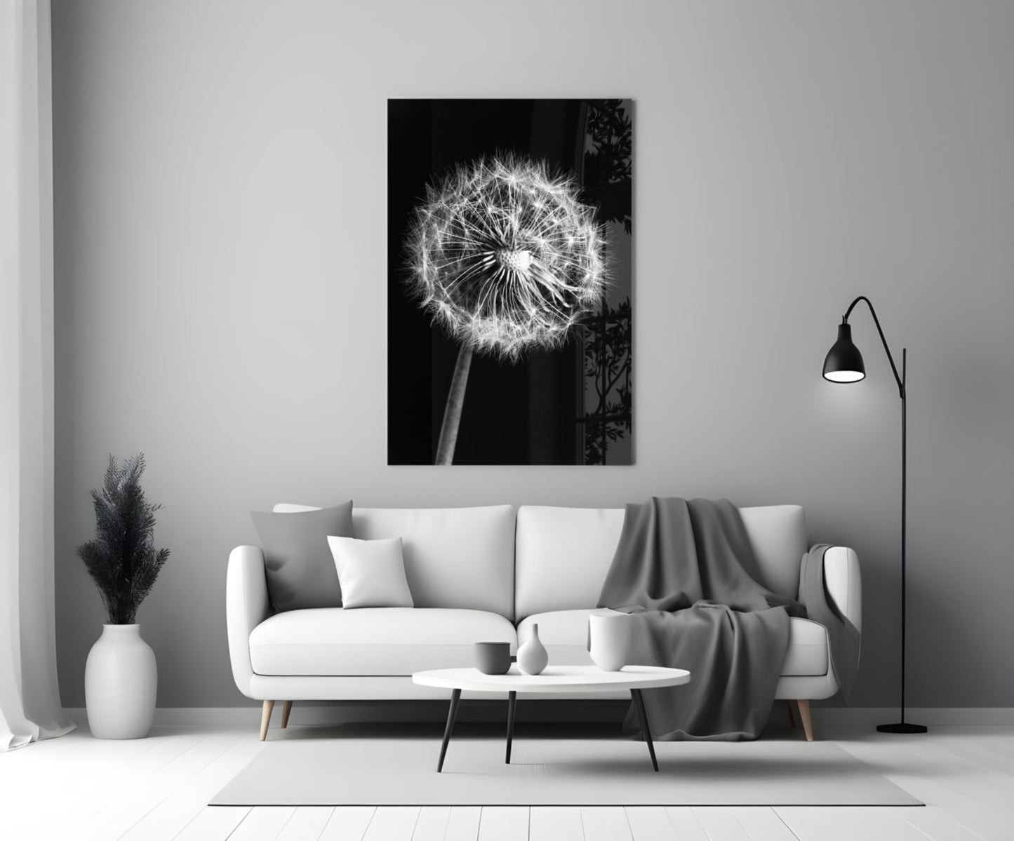 Wispy Dandelion Seed Head Glass Wall Art