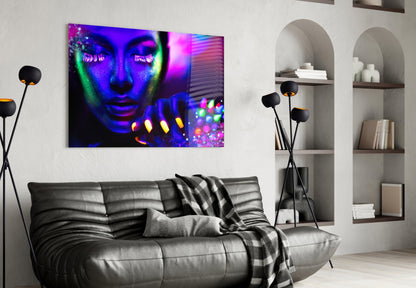 Glowing Gems Purple Blacklight Woman Glass Wall Art