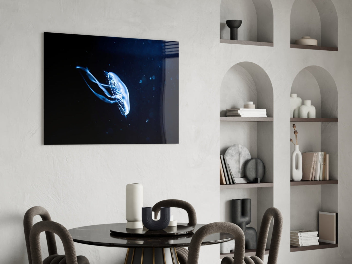 Solitary Blue Jellyfish Night Glass Wall Art