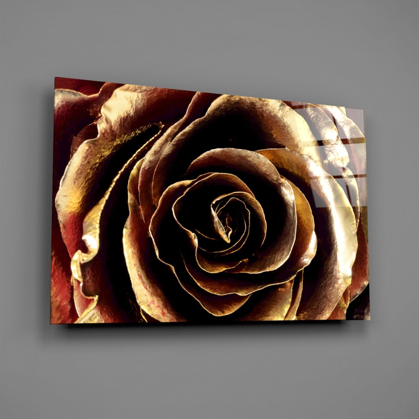 Golden Metallic Rose Glass Wall Art