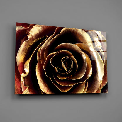 Golden Metallic Rose Glass Wall Art