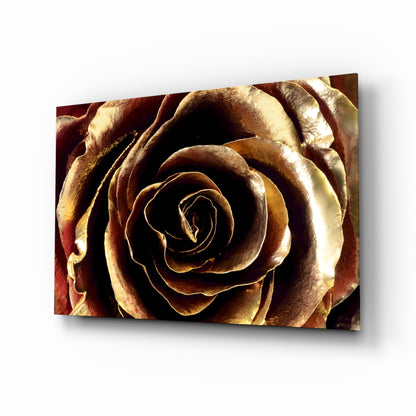 Golden Metallic Rose Glass Wall Art