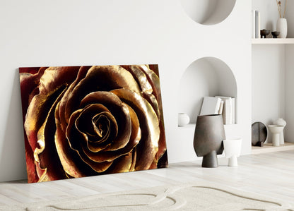 Golden Metallic Rose Glass Wall Art