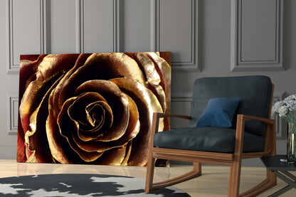 Golden Metallic Rose Glass Wall Art