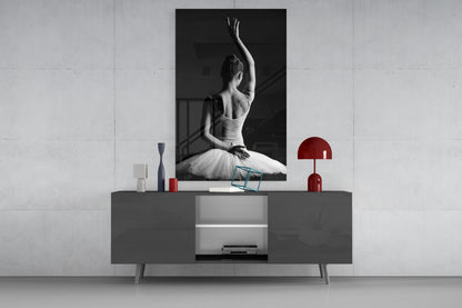 Black and White Tutu Ballerina Glass Wall Art