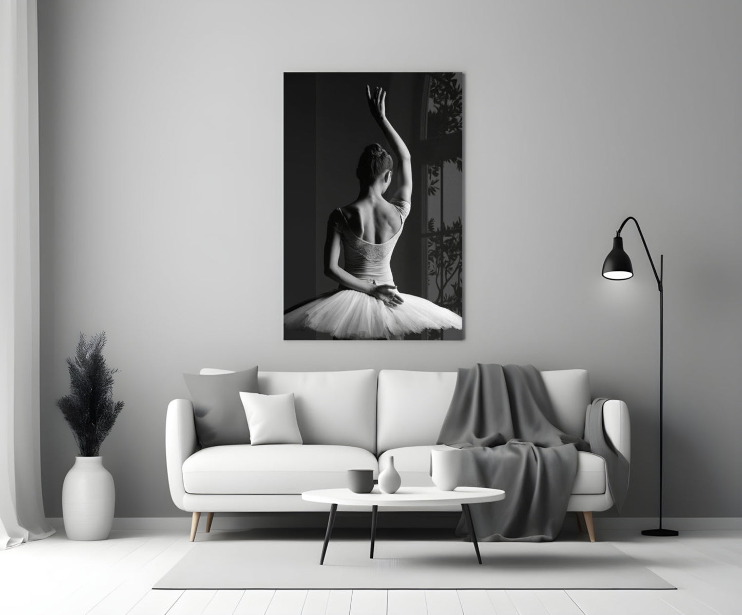 Black and White Tutu Ballerina Glass Wall Art