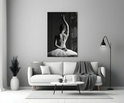 Black and White Tutu Ballerina Glass Wall Art