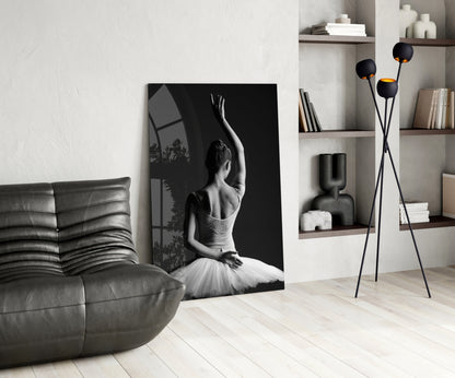 Black and White Tutu Ballerina Glass Wall Art
