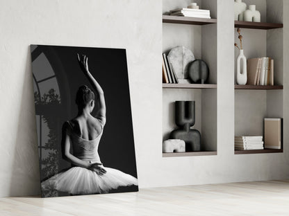 Black and White Tutu Ballerina Glass Wall Art
