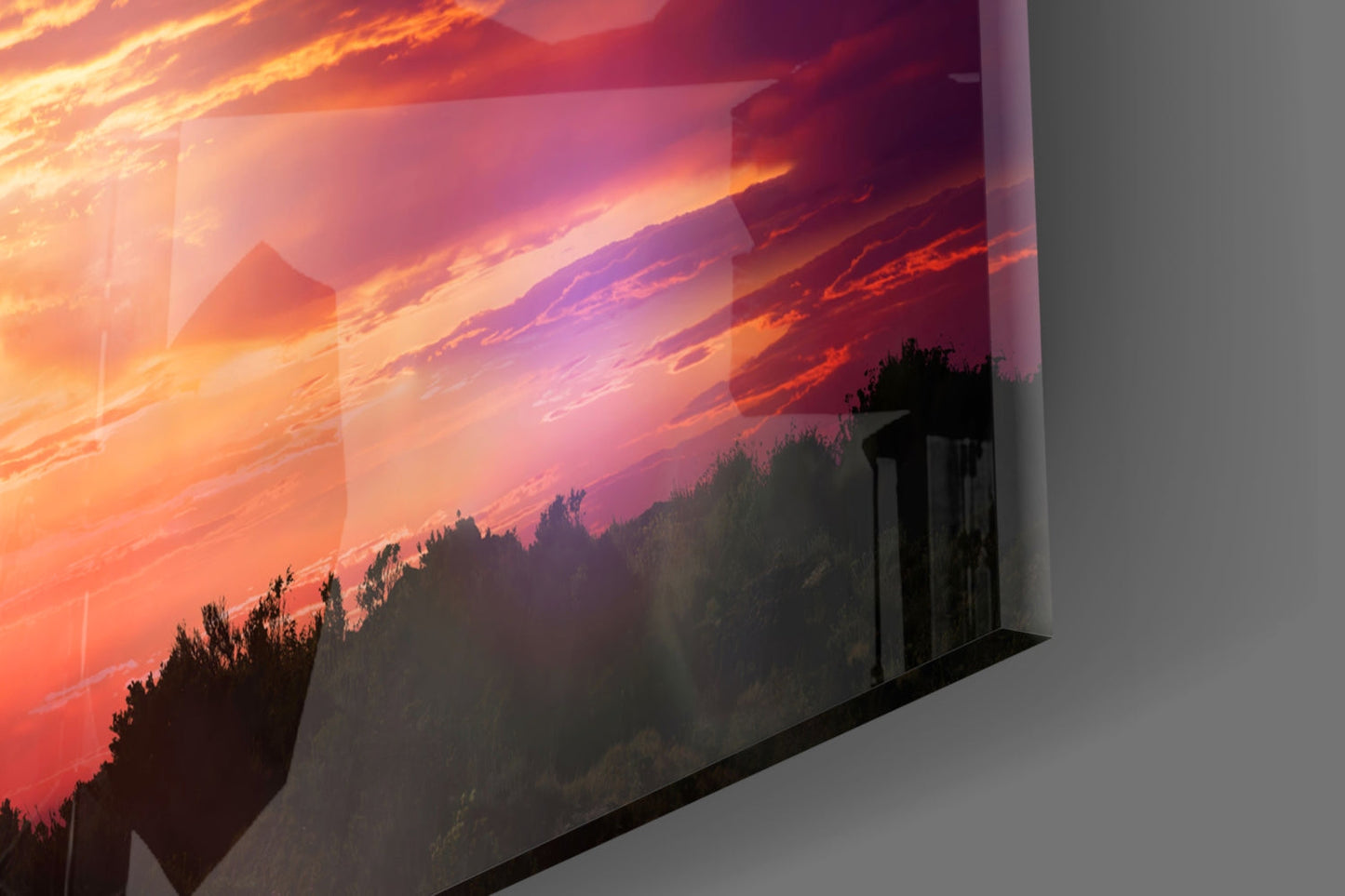 Golden Sunset Hilltop Cross Glass Wall Art