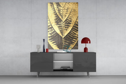 Gold Foil Leaf Veins on Charcoal Glass Wall Art
