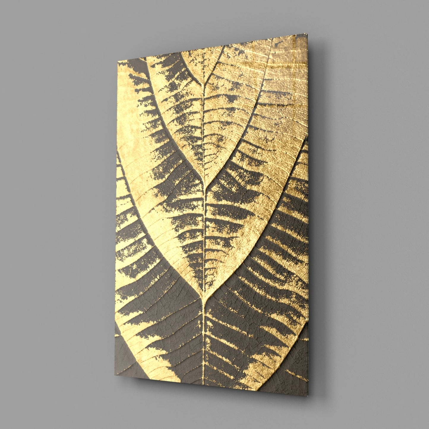 Gold Foil Leaf Veins on Charcoal Glass Wall Art