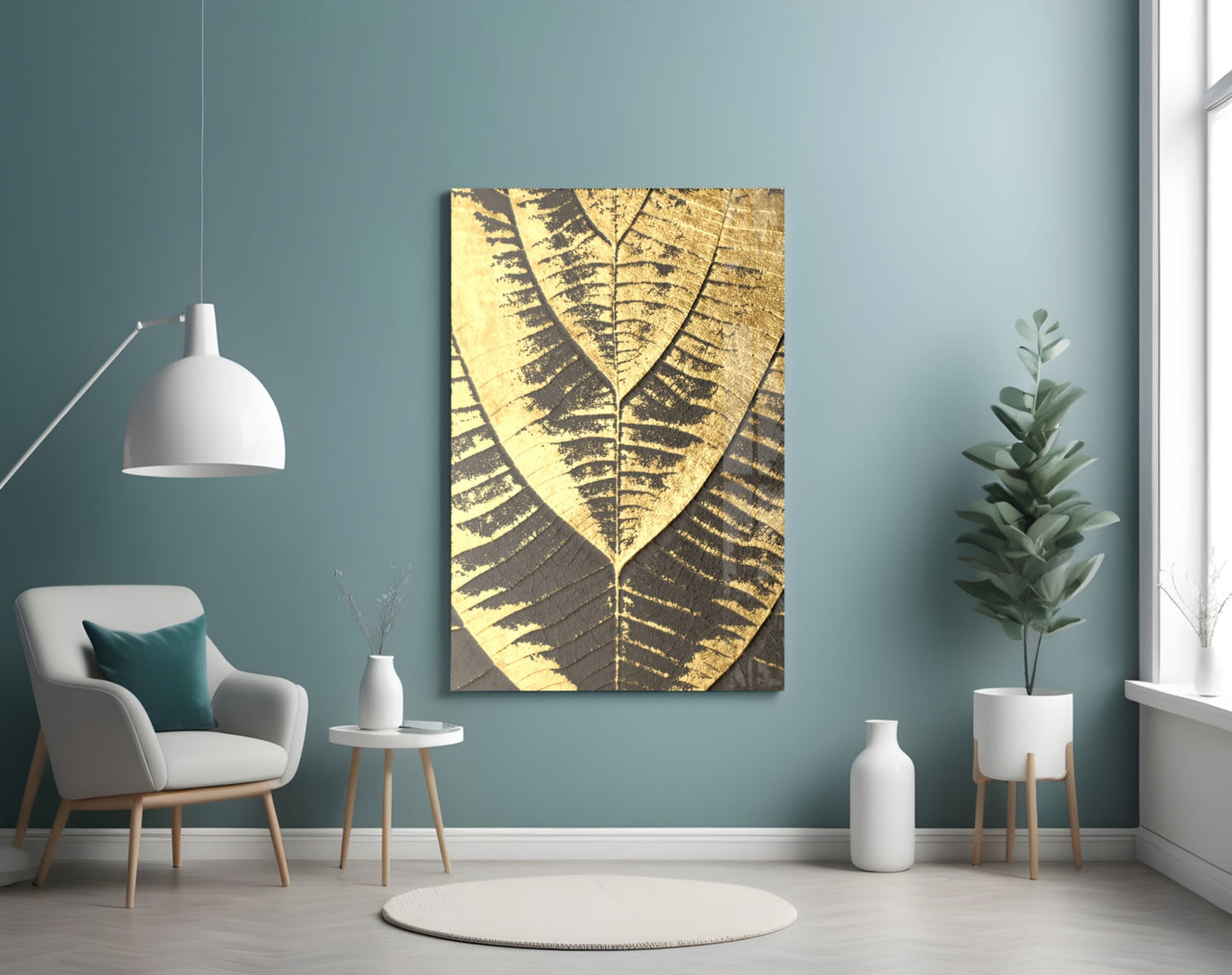 Gold Foil Leaf Veins on Charcoal Glass Wall Art