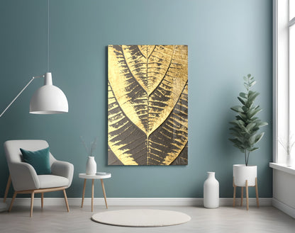 Gold Foil Leaf Veins on Charcoal Glass Wall Art