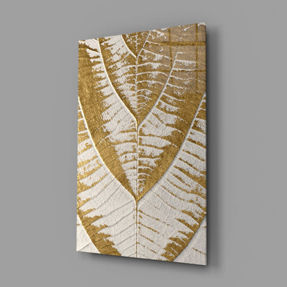 Golden Leaf Veins on Cream White Glass Wall Art