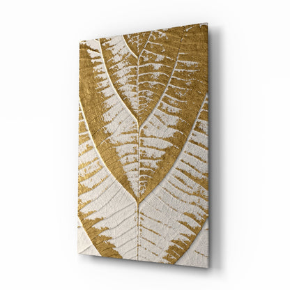 Golden Leaf Veins on Cream White Glass Wall Art