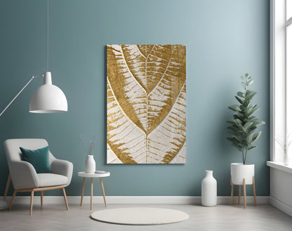 Golden Leaf Veins on Cream White Glass Wall Art